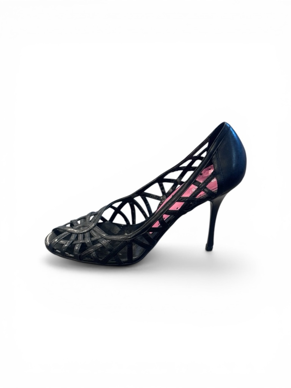 BCBGirls Black Cutout Stiletto Pump with Pink Lining